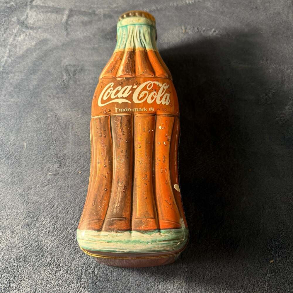 Vintage 1997 Coca-Cola Bottle-Shaped Hinged Metal Tin Container
